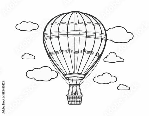 Hot air balloon aerostat sketch hand drawn Vector illustration.