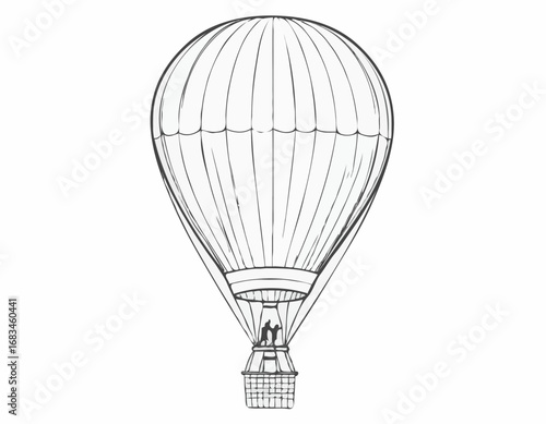 Hot air balloon aerostat sketch hand drawn Vector illustration.
