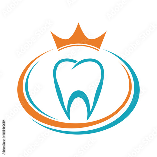 Blue tooth with orange crown and oval frame dental