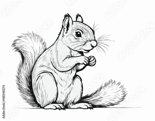 Cute squirrel sitting hand drawn sketch Wild animals Vector illustration