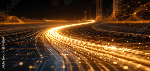 Gold AI Streams on a Moving Digital Road: A Futuristic Data Concept