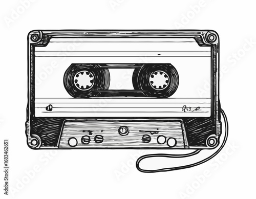 Audio cassette sketch hand drawn vintage music Vector illustration