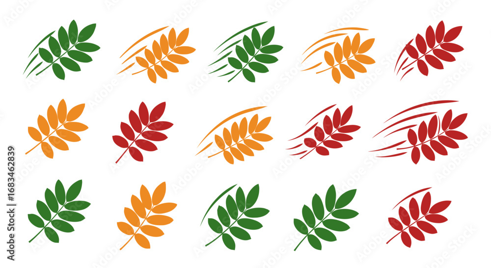 Fototapeta premium Colorful stylized leaves in various colors, perfect for fall season and nature designs