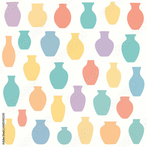 Colorful pattern of various pottery vase silhouettes.