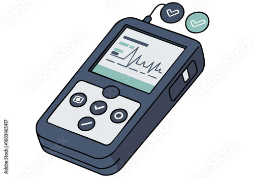 A modern medical device with a waveform display. It?s approved and features a clean, professional design. Ideal for healthcare, technology, and medical illustration.