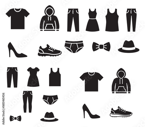 Clothing and fashion silhouette vector icon set