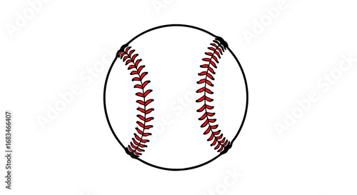 Vector Minimalist SVG Illustration of Baseball with Red Stitching in Flat Design Style for Sports Branding