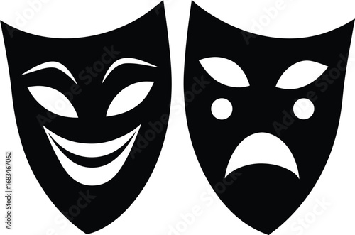 theatrical mask faces silhouette vector illustration