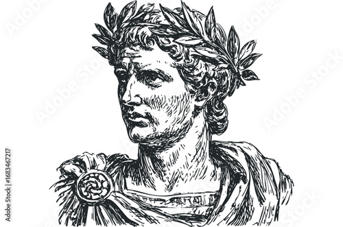 Classic Roman Emperor Wreath Bust on Transparent Background. Vector hand drawn illustration