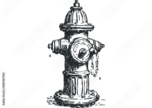 Sketch of a Fire Hydrant with Dripping Water. Vector hand drawn illustration