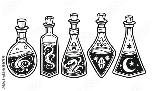 A set of bottles of alcohol