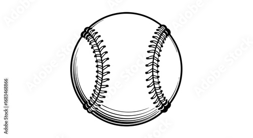 Minimalist Vector SVG Illustration of a Baseball with Black Outlined Stitching in Flat Style for Sports Branding