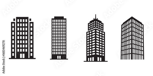 Skyscraper building silhouette vector icon