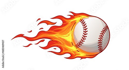 Dynamic Vector SVG Illustration of Baseball with Flames in Modern Flat Style Bright Colors