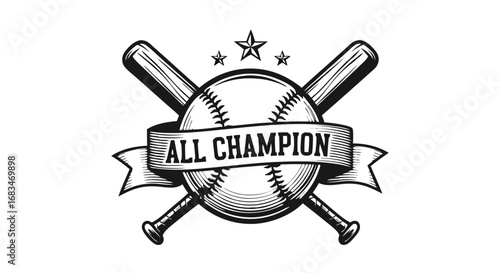 Bold Vector SVG Icon of Baseball with Banner and Bats in Modern Flat Style for Sports Branding