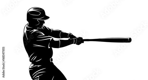 Vector SVG Illustration of Baseball Player Batting in Modern Flat Style with Black and White Colors for Sports Icon and Digital Media Usage