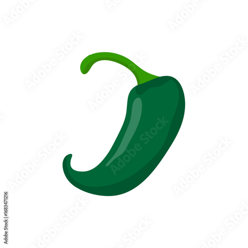 Green Chili Pepper on White Background. Vector Illustration