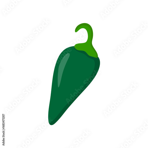 Green Chili Pepper on White Background. Vector Illustration