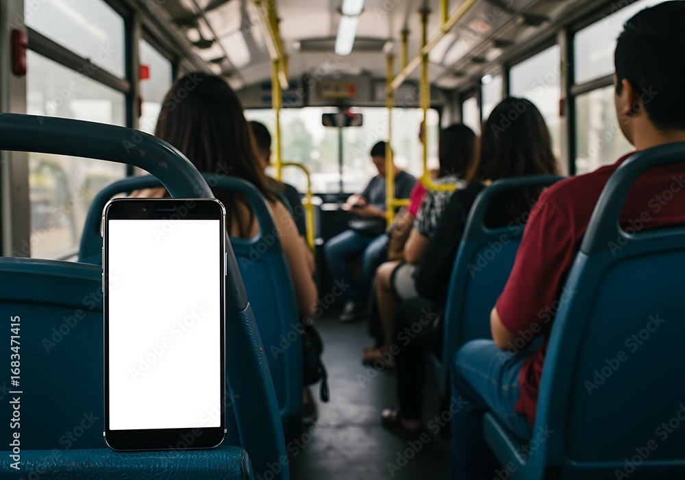 Naklejka premium Smartphone in bus interior 
