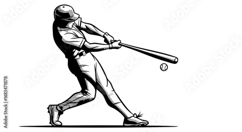 Minimalist Vector SVG Illustration of a Person Playing Baseball with Dynamic Pose in Black and White Flat Style