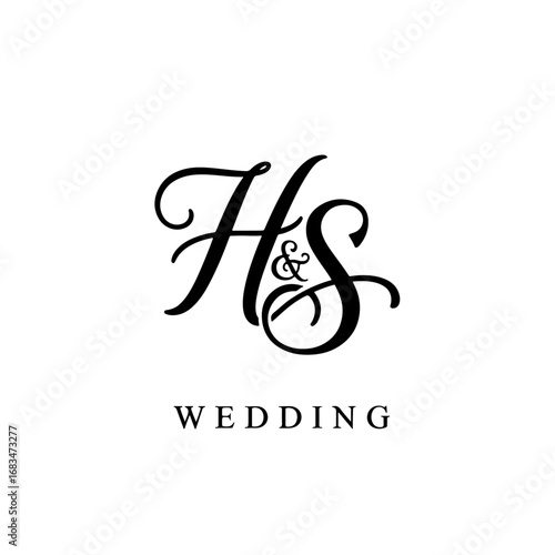 H&S Monogram logo, Minimalist Typographic Line Monogram Logo, HS Wedding monogram logo	