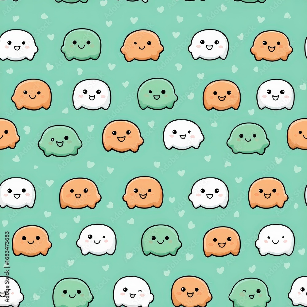 Fototapeta premium Playful Colorful Ghost Characters in a Repeating Pattern Design