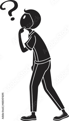 Simple Stick Figure Thinking Pose – Clean Minimal Vector with Question Mark