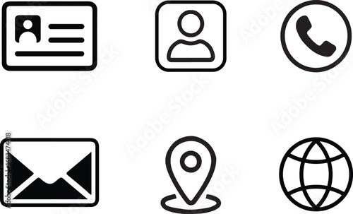 Black illustration of a web icon set with buttons for phone, mail, and music communication symbols
