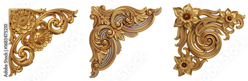 Collection of luxurious gold corner design elements, showcasing intricate baroque ornamentation and elegant rococo swirls for classic decor