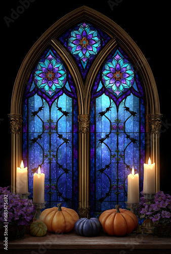 Gothic Halloween Haunted House with Stained Glass Windows