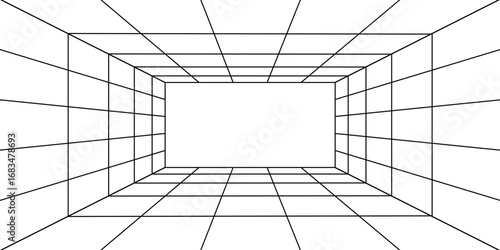 Futuristic empty digital grid space on a black background with a black grid space line 
