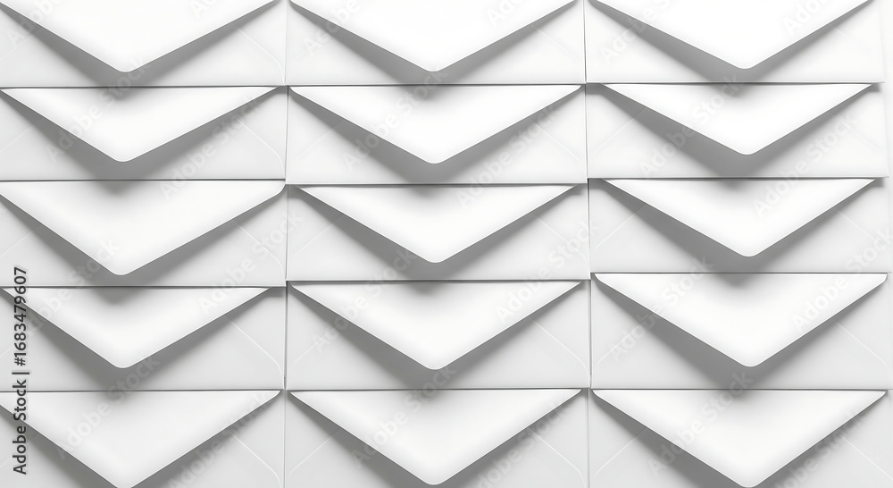 Obraz premium Pattern of white envelopes arranged neatly on a white background