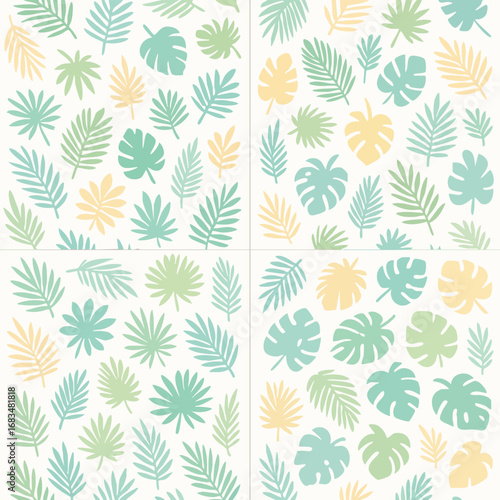 Pastel Tropical Leaves Pattern Background.