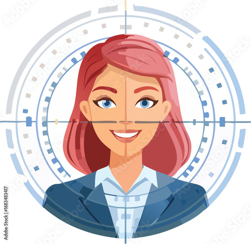 AI face recognition concept with digital grid overlay 