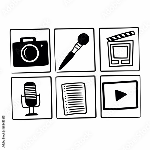 Set of hand drawn media production icons in vector format