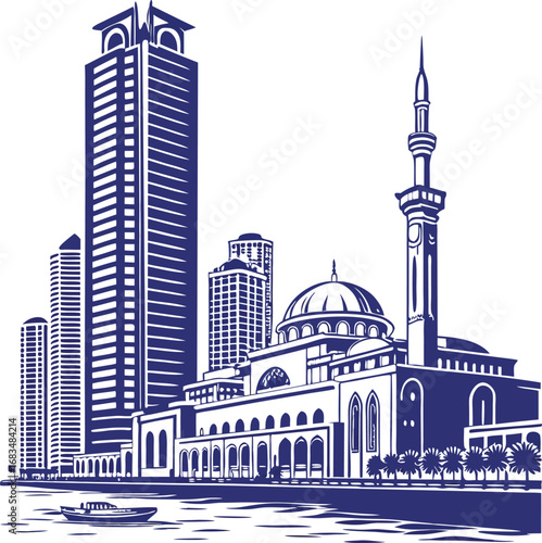blue mosque silhouette