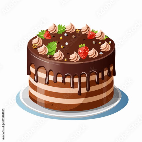 Layered Chocolate Cake with Strawberries and Cream