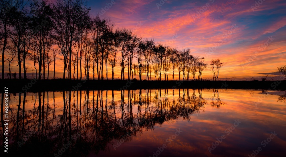 custom made wallpaper toronto digitalCalm reflection of a twilight forest