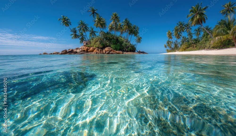Fototapeta premium Tropical island paradise, clear turquoise water