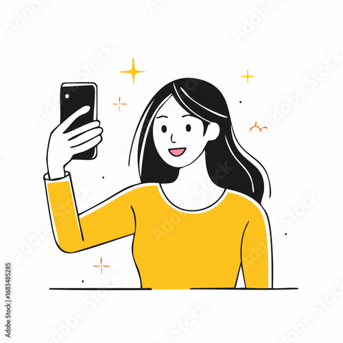 Illustration of a woman taking a happy selfie