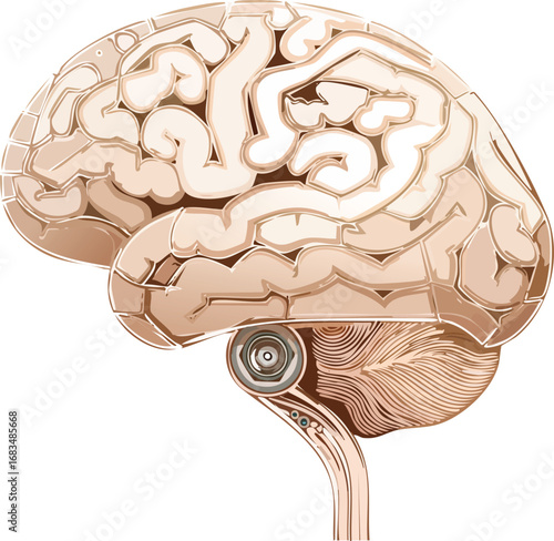 Human brain half-machine half-organic illustration 