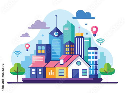 Modern smart home technology connecting to a connected city ecosystem