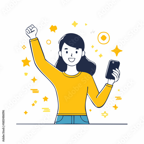 Excited Woman Celebrating Victory Holding Smartphone