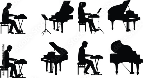 silhouette of a man playing a piano