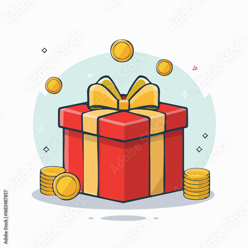 Digital Gift Box Prize Reward Money Concept Illustration