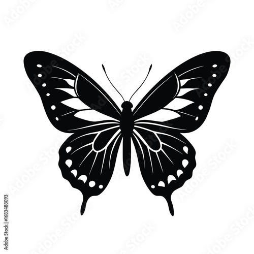 Black silhouette of a butterfly with detailed wings