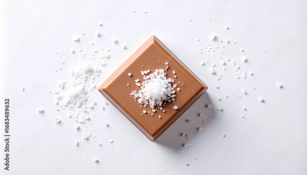 Obraz premium Chocolate Square with Sea Salt on White Background