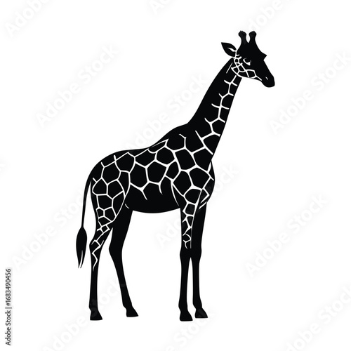 Black silhouette of a giraffe with patterned body animal