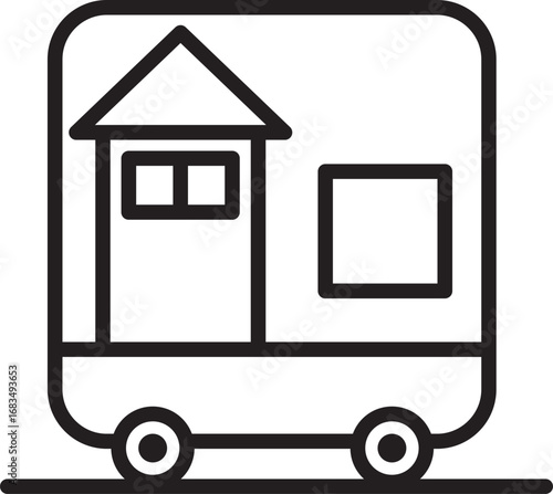 Mobile home icon, tiny house on wheels vector illustration. camping trailer outline drawing design element