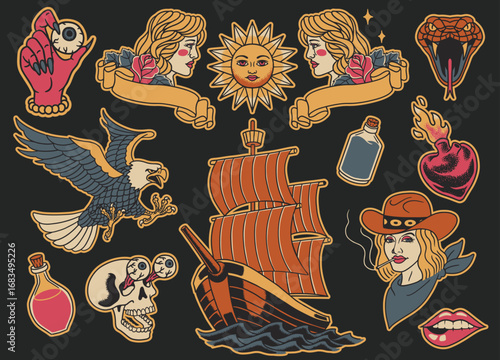 Collection of Vintage Flash Tattoo Design